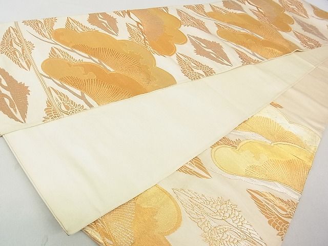平和屋着物◎六通柄袋帯 双鶴菱松文 金銀糸 逸品 DAAD8219cm
