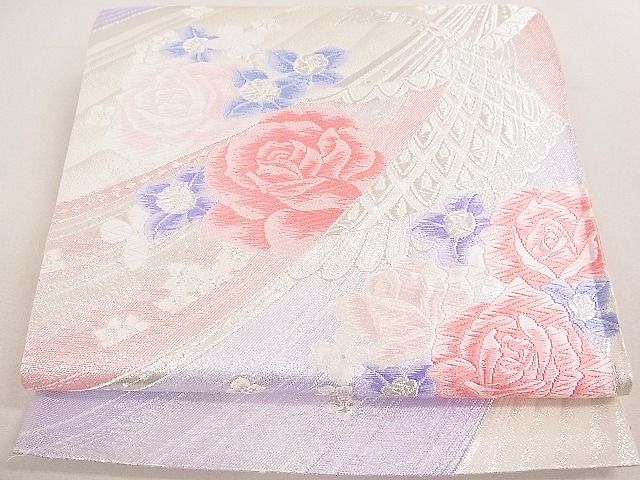 平和屋着物◎六通柄袋帯 唐織 孔雀花文 銀糸 逸品 DAAE0234yyy