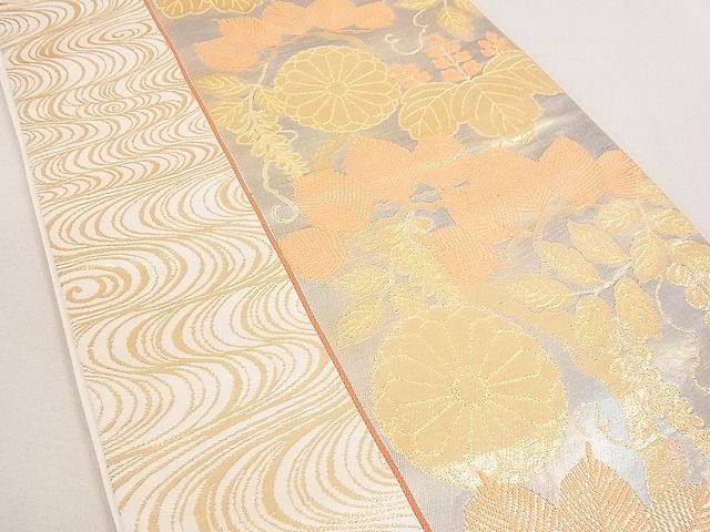 平和屋着物◎六通柄袋帯 流水草花文 金糸 逸品 DAAE0242yyy
