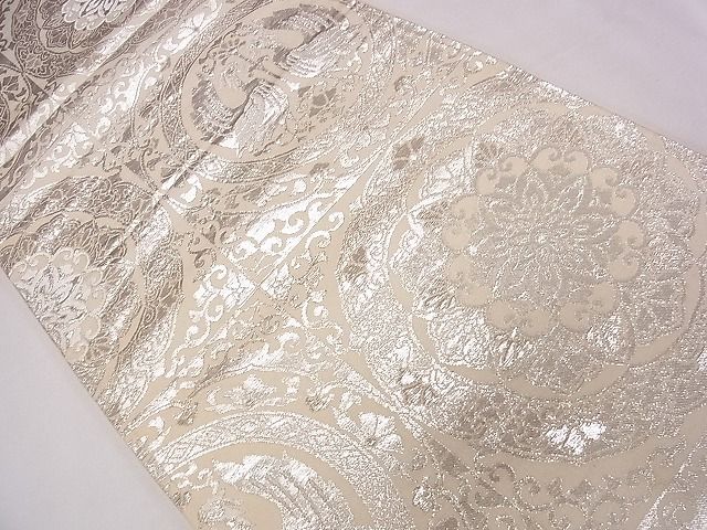 平和屋着物◎六通柄袋帯 向かい鳥正倉院花文 銀糸 逸品 CAAD1302eg
