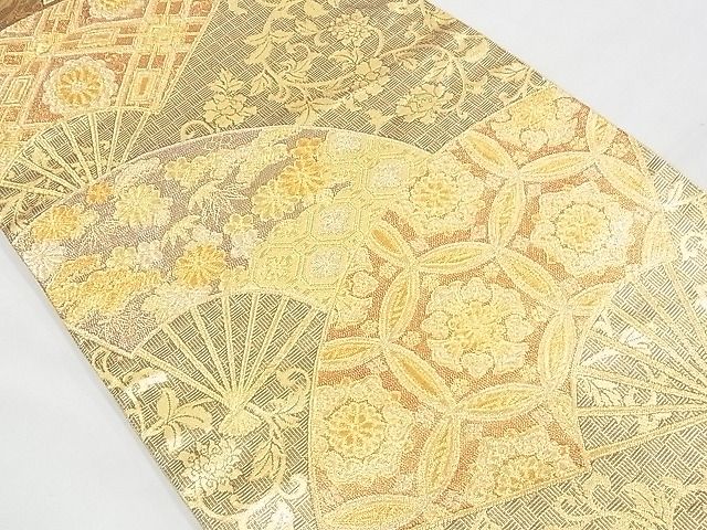 平和屋着物◎六通柄袋帯 唐織 有職扇面花唐草文 金糸 逸品 BAAE5467ns