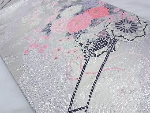 平和屋着物◎六通柄袋帯 唐織 名苑所花車 金銀糸 逸品 BAAE2599ph