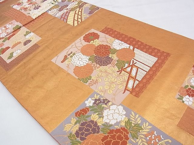 平和屋着物◎六通柄袋帯 唐織 唯ヶ袖古代箔文 金糸 逸品 BAAE6214ph