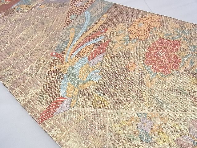 平和屋着物◎六通柄袋帯 鳳凰牡丹吉祥文 金糸 逸品 BAAE6301ph