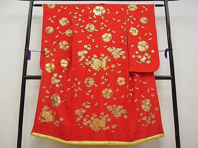 平和屋本店■希少 秋山章 打掛 七五三 7歳 十三参り 女の子 祝着 舞蝶花丸文 金銀彩 逸品 CYAA0039s4