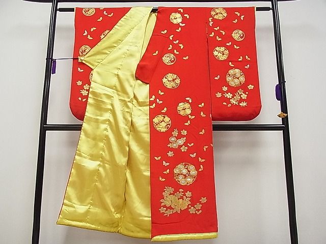 平和屋本店■希少 秋山章 打掛 七五三 7歳 十三参り 女の子 祝着 舞蝶花丸文 金銀彩 逸品 CYAA0039s4