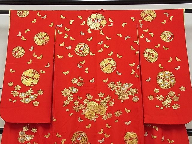 平和屋本店■希少 秋山章 打掛 七五三 7歳 十三参り 女の子 祝着 舞蝶花丸文 金銀彩 逸品 CYAA0039s4