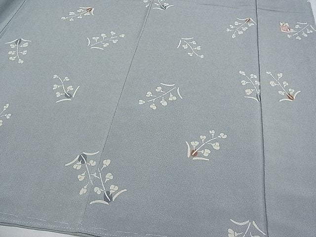 平和屋本店■極上 人間国宝 芹沢けい介一番弟子 下平清人 小紋 草花文 鬼しぼ縮緬 逸品 未使用 CYAA0055s4