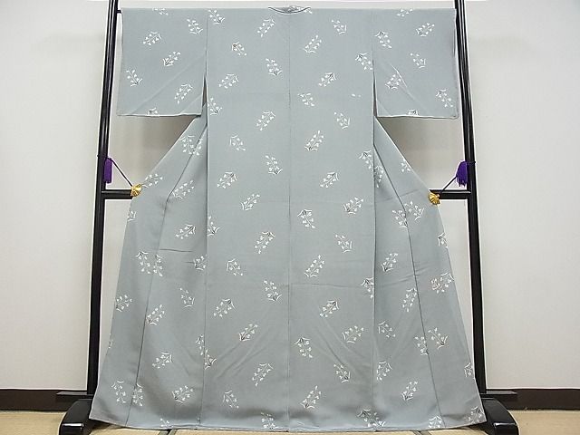 平和屋本店■極上 人間国宝 芹沢けい介一番弟子 下平清人 小紋 草花文 鬼しぼ縮緬 逸品 未使用 CYAA0055s4