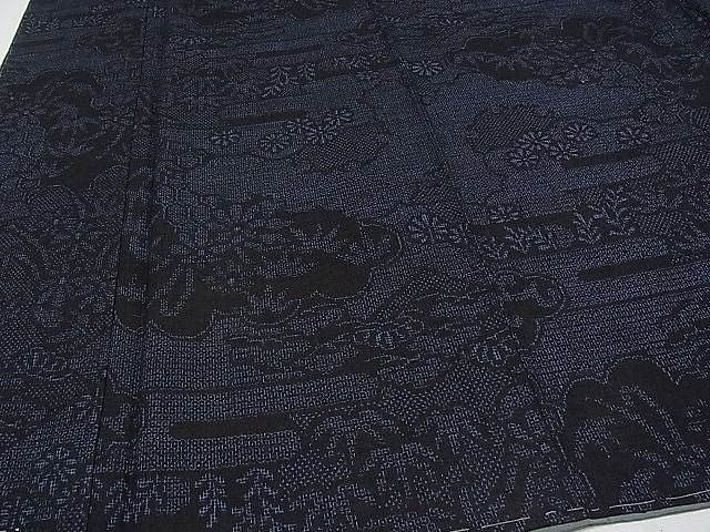 平和屋本店■極上 本場結城紬 重要無形文化財 100亀甲 エ霞雪輪草花文 小倉謹製 証紙付き 逸品 未使用 CYAA0068s4