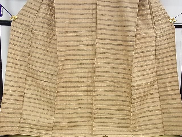 平和屋本店▽極上 インド・アッサム 野蚕糸 手織 ムガシルク 単衣 横縞 やまと金ラベル 逸品 DZAA0817kh4