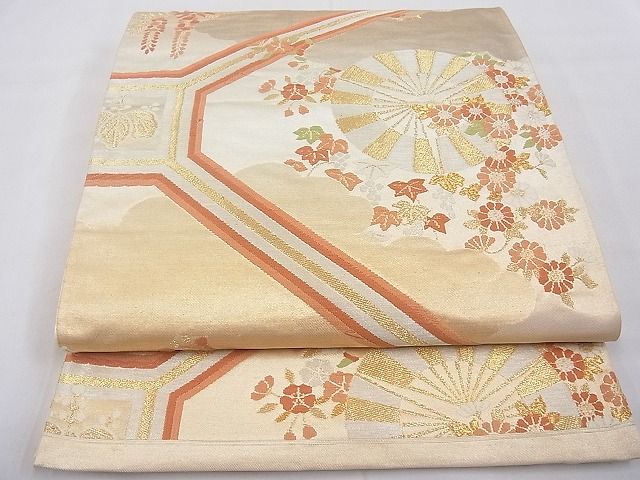 平和屋着物◎六通柄袋帯 唐織 蜀江扇面花文 金糸 逸品 BAAE5008cm