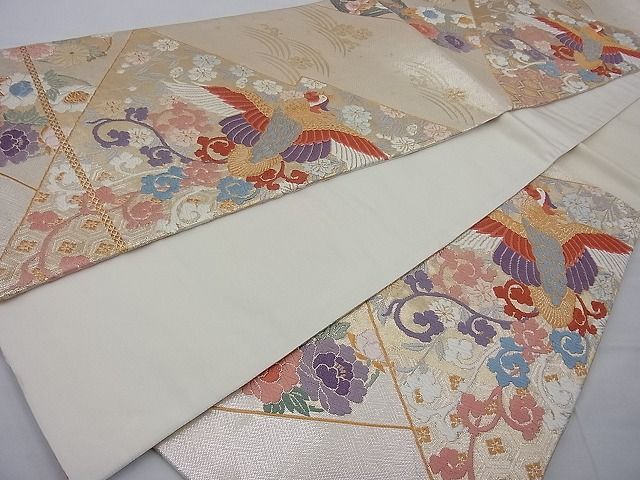 平和屋着物◎六通柄袋帯 唐織 鳳凰松皮菱花丸文 金糸 逸品 BAAE5027cm