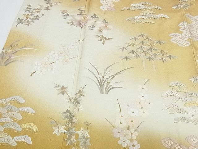 平和屋本店●極上 訪問着 総刺繍 吉祥草花文 暈し染め 金糸 ロング丈 正絹 逸品 KAAA1051kk4