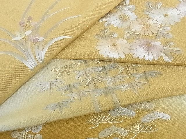 平和屋本店●極上 訪問着 総刺繍 吉祥草花文 暈し染め 金糸 ロング丈 正絹 逸品 KAAA1051kk4
