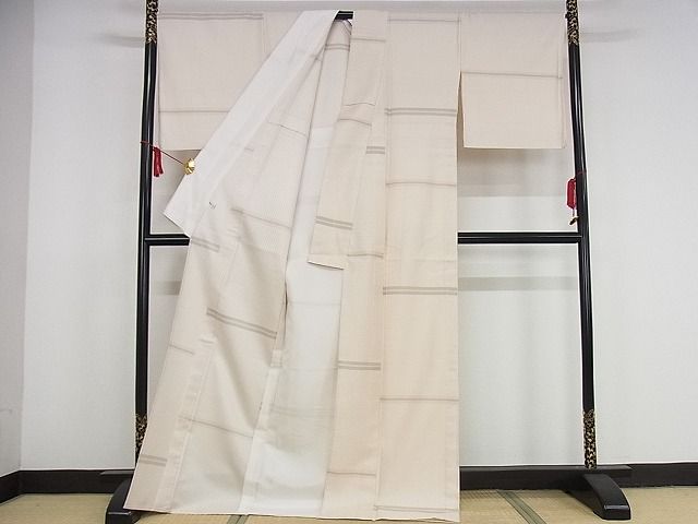 平和屋本店▽極上 本場与那国花織 草木染 手織 紬 単衣 縞 証紙付き ロング丈 正絹 逸品 KAAA1067kk4