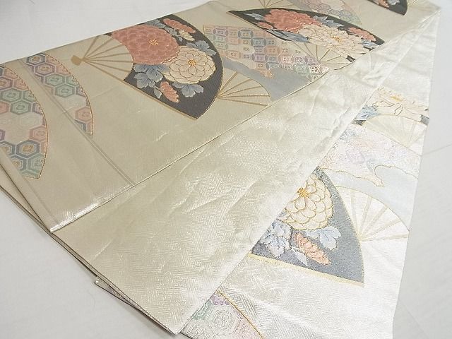 平和屋着物◎西陣 野々村織物謹製 佐賀錦 六通柄袋帯 扇面吉祥花文 金銀糸 正絹 逸品 AAAG0731Aex
