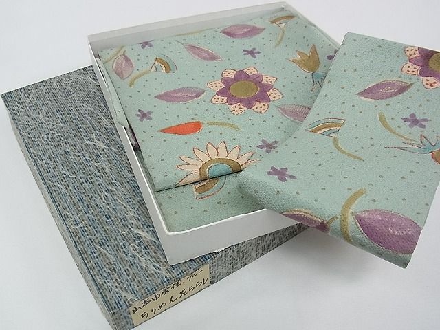 平和屋本店■希少 染色作家 山本由季 つけ帯 草花文 鬼しぼ縮緬 箱付き 逸品 CZAA0241s4