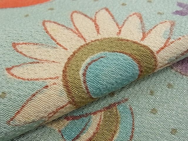 平和屋本店■希少 染色作家 山本由季 つけ帯 草花文 鬼しぼ縮緬 箱付き 逸品 CZAA0241s4