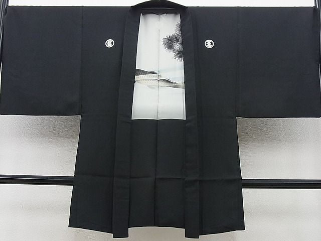 平和屋本店■極上 男性 黒紋付 羽織 行灯袴 3点セット 縞 逸品 BAAF0422zb4