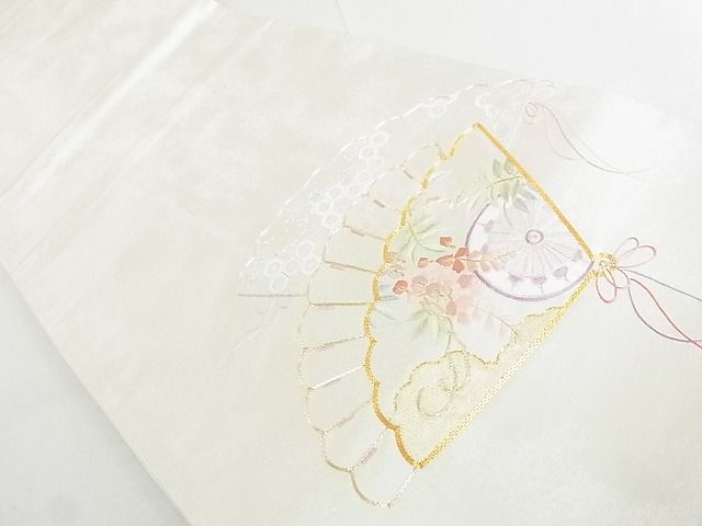 平和屋着物◎太鼓柄袋帯 駒刺繍 総刺繍 檜扇源氏車花文 金銀糸 逸品 DAAE8016sa