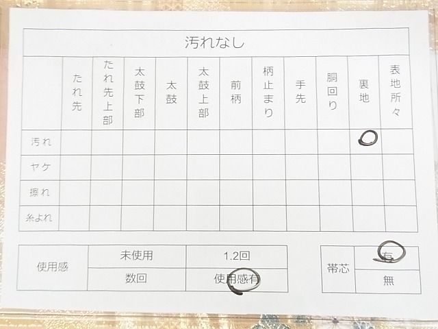 平和屋着物◎六通柄袋帯 格子取花扇文 金糸 逸品 DAAE8037sa