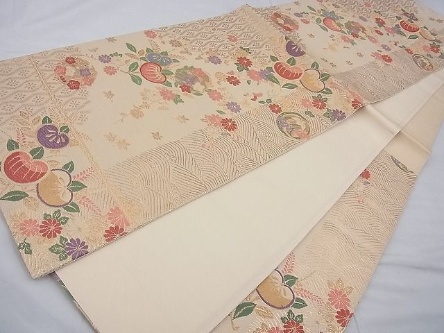 平和屋着物◎六通柄袋帯 唐織 草花文 金糸 逸品 BAAE8626cm