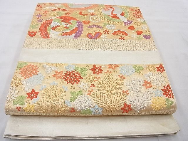 平和屋着物◎六通柄袋帯 唐織 宝尽くし 鶴 鳳凰 金銀糸 逸品 BAAE8656cm