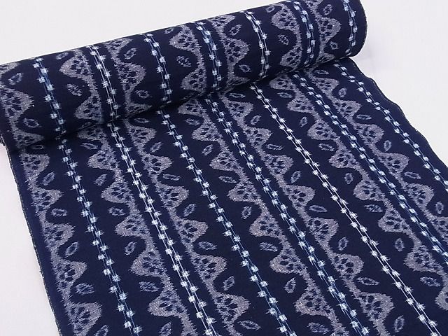 平和屋本店●極上 久留米絣 反物 手織り 藍 重要無形文化財 小川内龍夫作 証紙付き 綿 着尺 逸品 未使用 CXAA0038s4