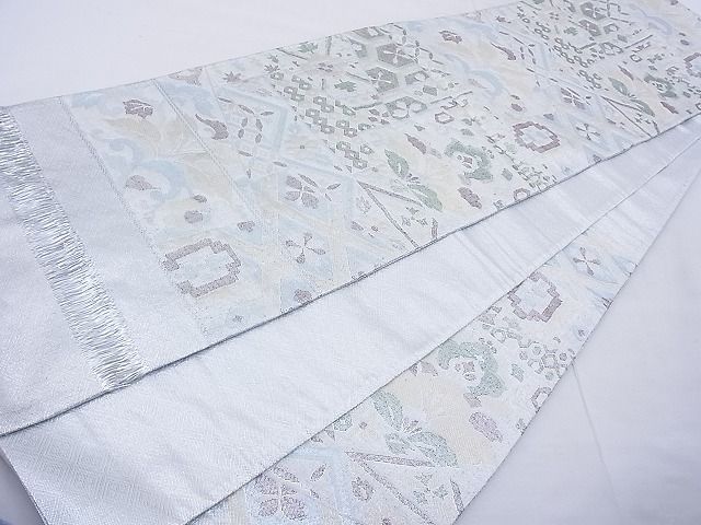 平和屋着物◎佐賀錦 六通柄袋帯 切嵌花文 金銀糸 逸品 BAAF5410cm