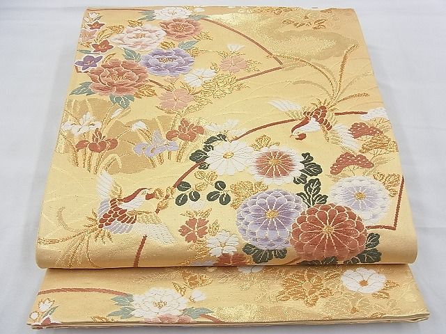 平和屋着物◎六通柄袋帯 唐織 地紙花鳥文 金糸 逸品 BAAE3381du