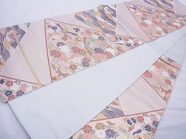 平和屋着物◎六通柄袋帯 唐織 能衣唐錦 鶴 金糸 逸品 BAAF5464cm