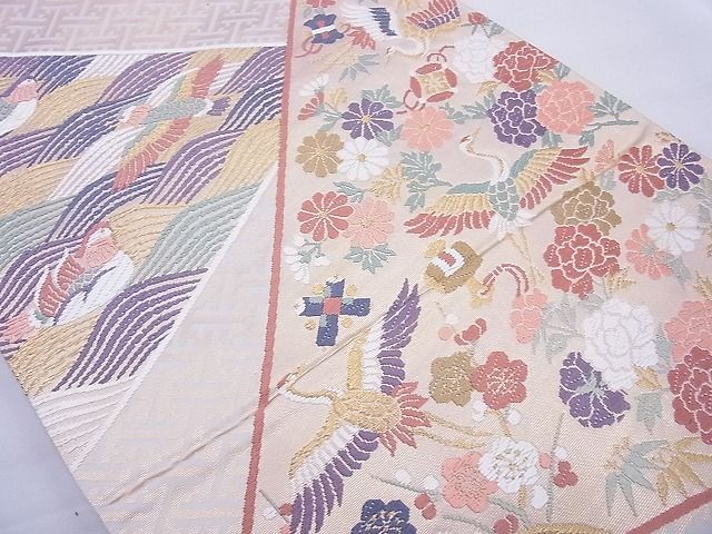 平和屋着物◎六通柄袋帯 唐織 能衣唐錦 鶴 金糸 逸品 BAAF5464cm