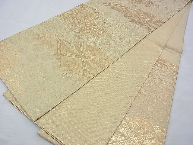 平和屋着物◎佐賀錦 六通柄袋帯 雲取り双鶴花文 金糸 逸品 BAAE7634du