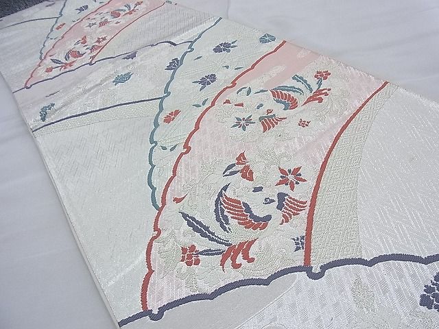 平和屋着物◎六通柄袋帯 唐織 雪輪鳳凰花文 銀糸 逸品 BAAE7724du