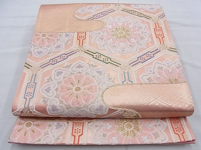 平和屋着物◎六通柄袋帯 唐織 珀錦 霞取亀甲華文 金銀糸 逸品 BAAE7778du