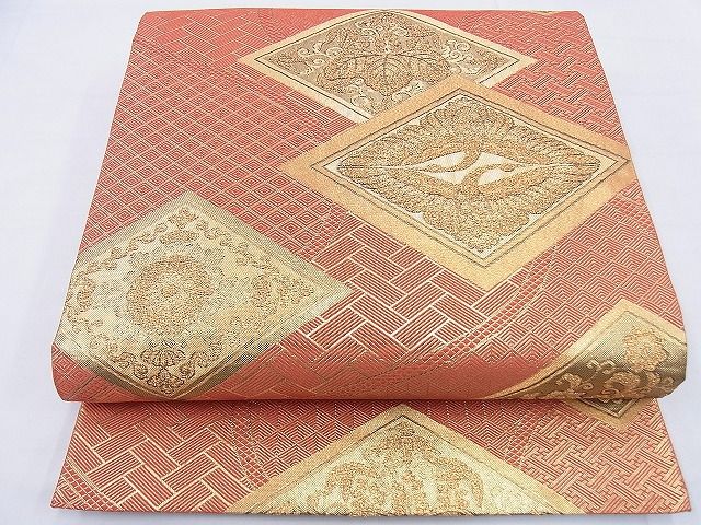 平和屋着物◎佐賀錦 六通柄袋帯 双鶴花菱文 金糸 逸品 BAAF0033th