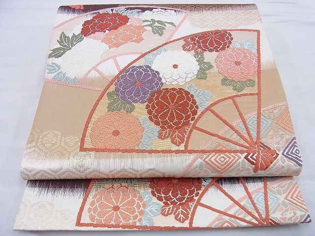 平和屋着物◎六通柄袋帯 唐織 扇面花蝶文 金糸 逸品 BAAF0054th