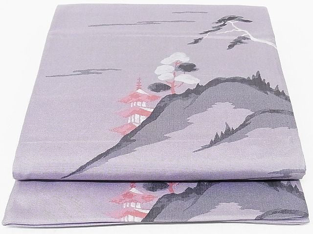 平和屋着物◎六通柄袋帯 風景文 正絹 逸品 AAAG8402Abw