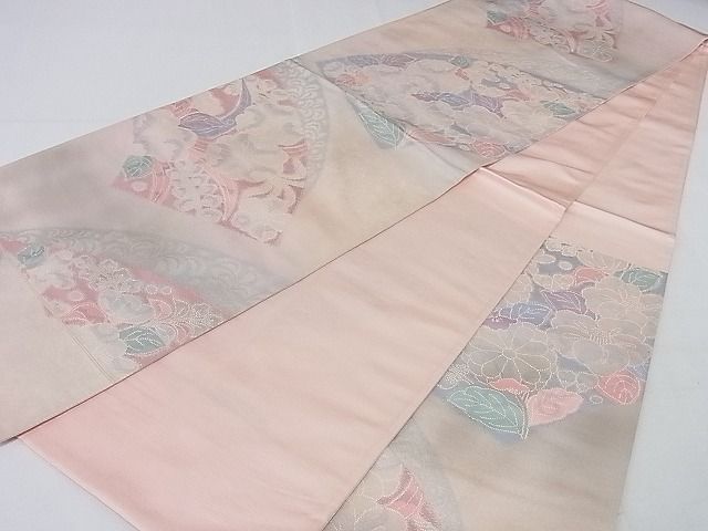 平和屋着物◎六通柄袋帯 地紙花文 引箔 正絹 逸品 AAAG8432Abw