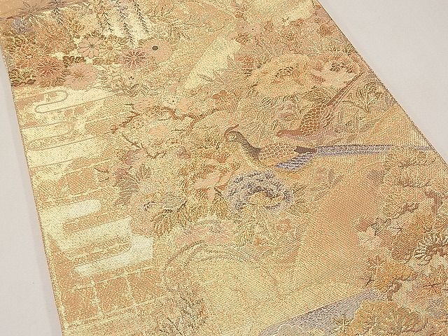 平和屋着物◎佐賀錦 六通柄袋帯 地紙花鳥文 金糸 逸品 CAAE3608ku
