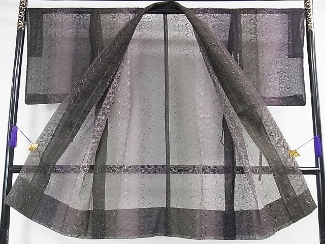 平和屋本店■極上 シルクオーガンジー 道中着 スリーシーズン 春夏秋 塵除け ロング丈 舞花紋紗 刺繍 暈し染め 逸品 DZAA0970kh4