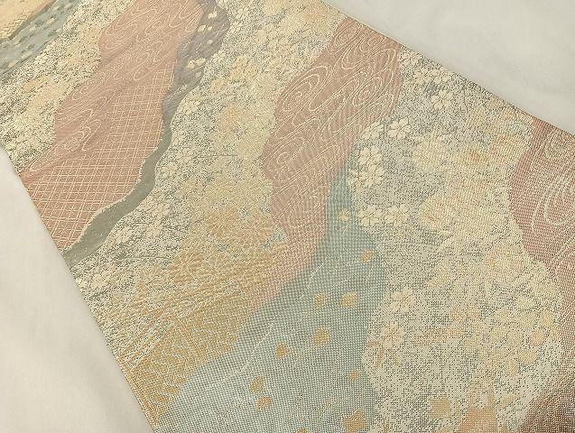 平和屋着物◎六通柄袋帯 道長草花文 金銀糸 正絹 逸品 AAAG5547Bfw
