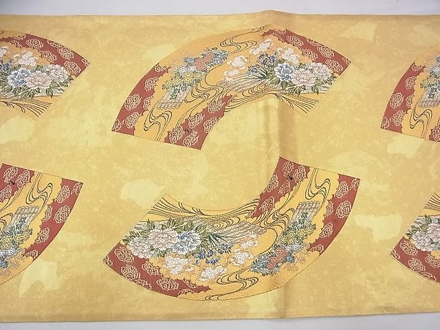 平和屋着物◎太鼓柄袋帯 唐織 地紙草花文 金糸 引箔 逸品 BAAF5644fk
