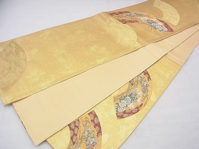 平和屋着物◎太鼓柄袋帯 唐織 地紙草花文 金糸 引箔 逸品 BAAF5644fk