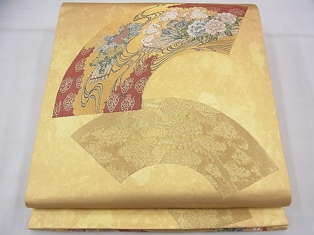 平和屋着物◎太鼓柄袋帯 唐織 地紙草花文 金糸 引箔 逸品 BAAF5644fk