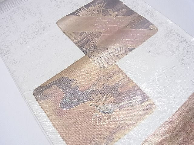 平和屋着物■六通太鼓柄袋帯 螺鈿箔 色紙重ね流水花鳥文 金彩 逸品 CAAE8994hy