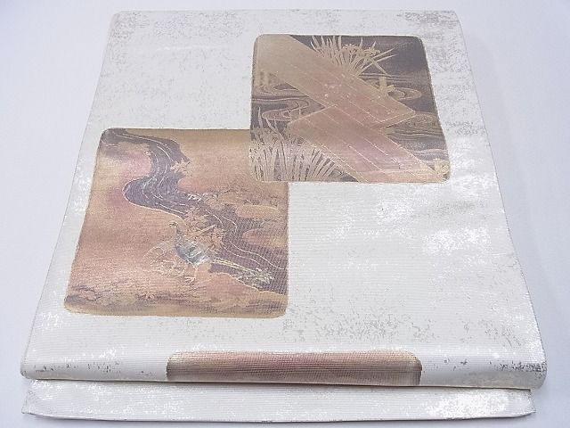 平和屋着物■六通太鼓柄袋帯 螺鈿箔 色紙重ね流水花鳥文 金彩 逸品 CAAE8994hy