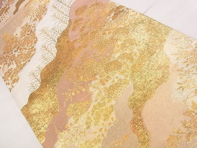 平和屋着物◎佐賀錦 六通柄袋帯 霞草花文 金糸 逸品 CAAE4085eg