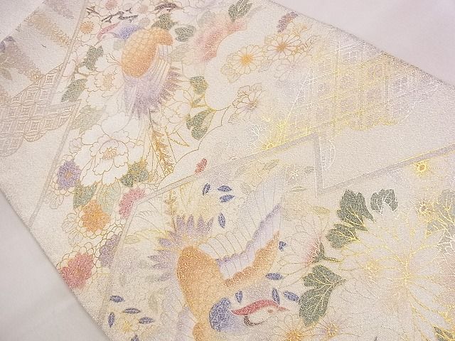平和屋着物◎太鼓柄袋帯 綴れ 松皮菱花鳥文 金銀彩 逸品 CAAE4090eg